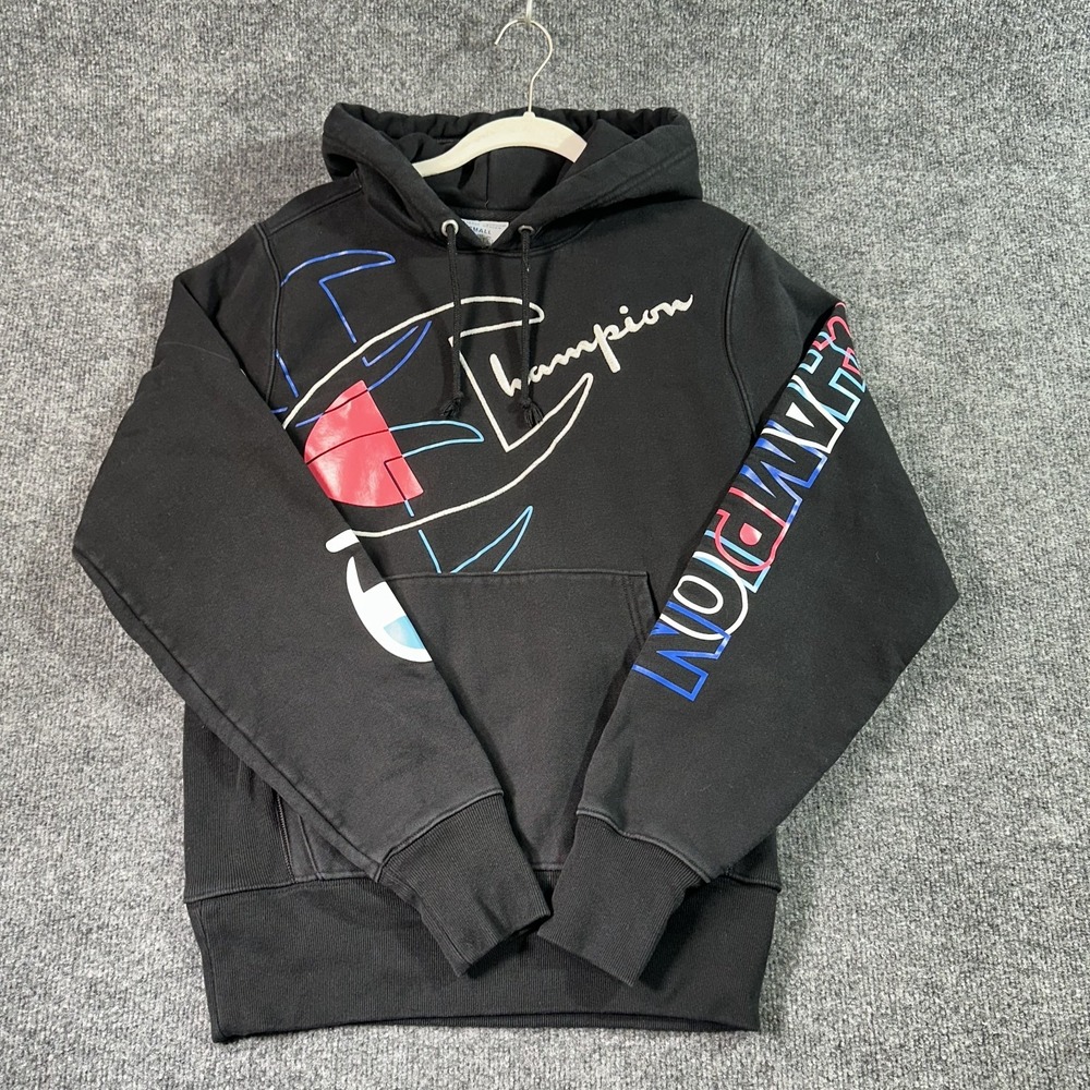 Champion Reverse Weave Hoodie Men's Small Black Fleece Sweatshirt Vintage Y2K - Picture 1 of 9